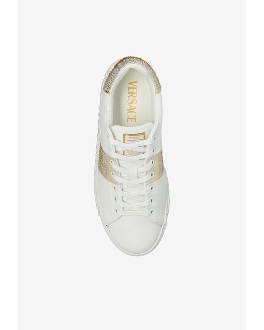 Versace White Crystal Greca Sneakers