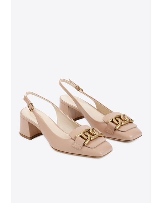 Tod's Natural 50 Patent Leather Slingback Pumps