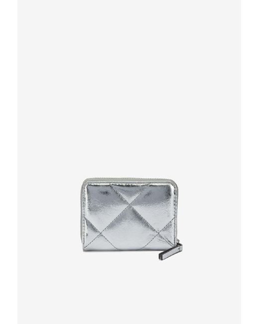 Tory Burch White Small Kira Quilted Leather Zip-Around Wallet