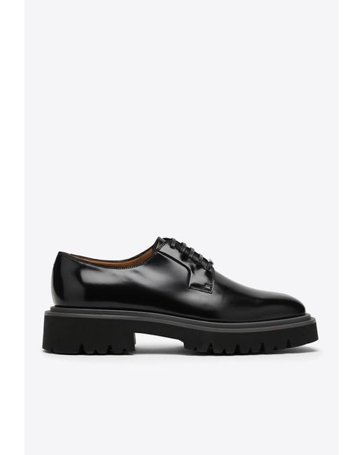 Ferragamo Black Leather Platform Oxford Shoes for men