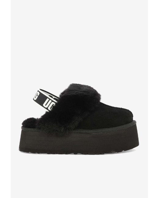 Ugg Black Funkette Sheepskin Flatform Slippers