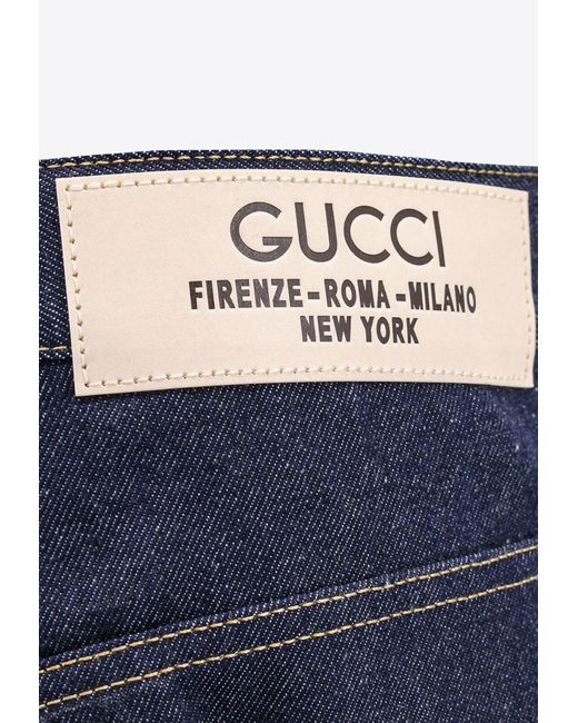 Gucci Blue Logo-Patch Straight-Leg Jeans for men
