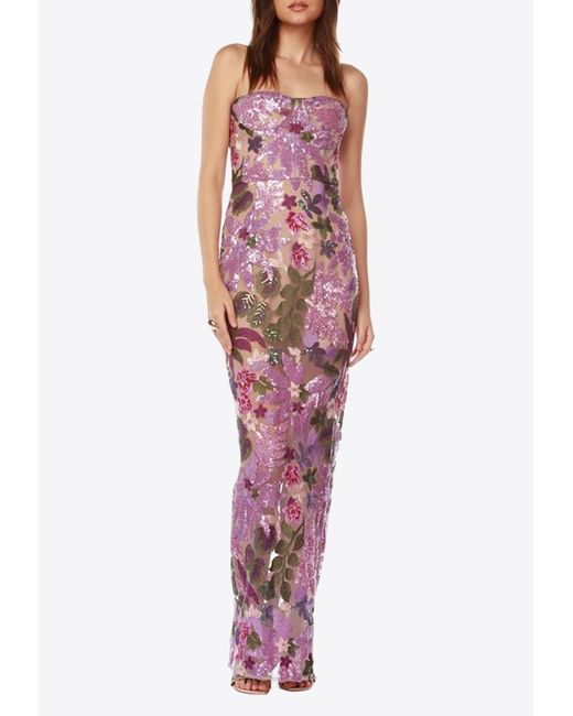 Bronx and Banco Red Dahlia Strapless Floral Gown