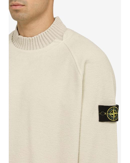 Stone Island Natural Mock Neck Sweater With Logo Patch for men