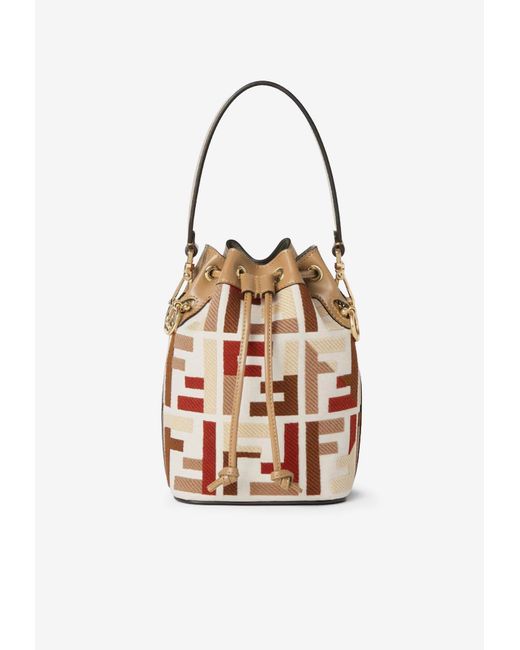 Fendi White Mon Tresor Ff Jacquard Bucket Bag
