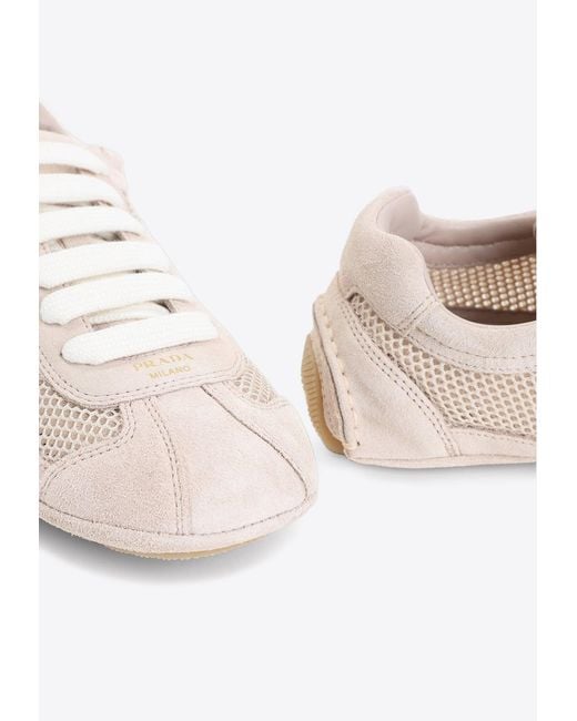 Prada White Openwork Suede And Leather Sneakers