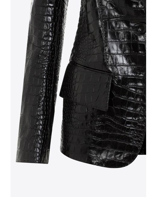 Tom Ford Black Croc-Embossed Leather Blazer