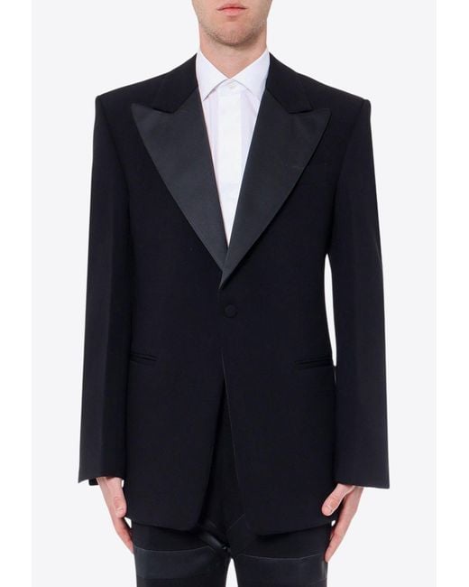 Ferragamo Blue Single-Breasted Tuxedo Blazer for men