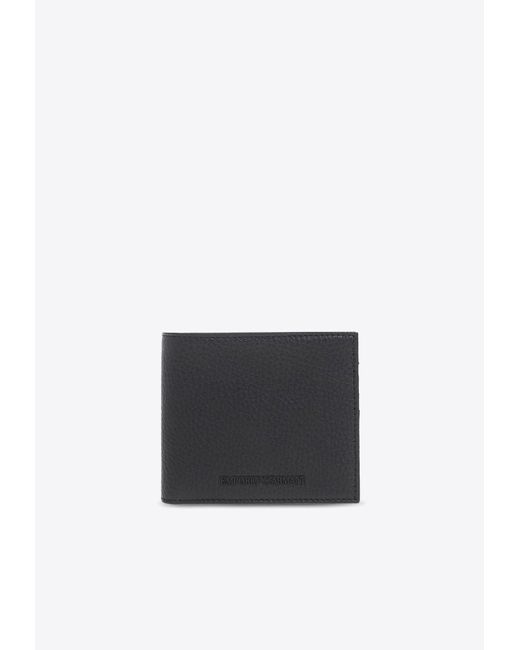 Emporio Armani White Logo Embossed Bi-Fold Leather Wallet for men