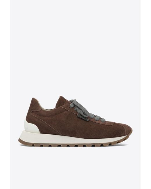 Brunello Cucinelli Brown Suede Lace-Up Sneakers