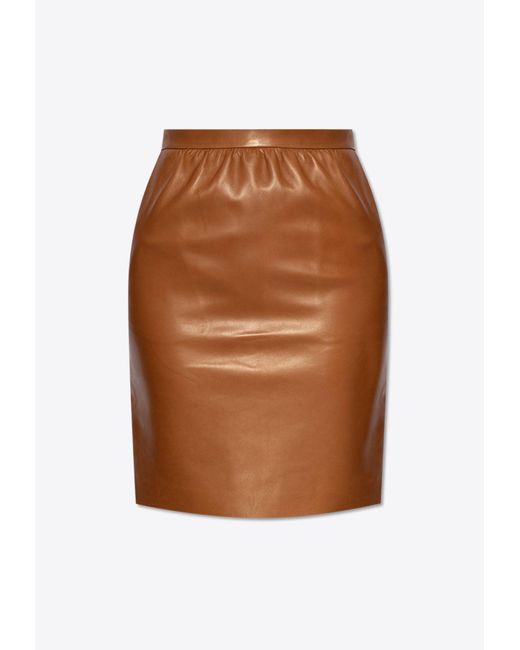Saint Laurent Brown Mini Leather Pencil Skirt
