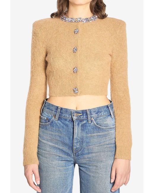 Self-Portrait Blue Embellished Trim Cropped Cardigan