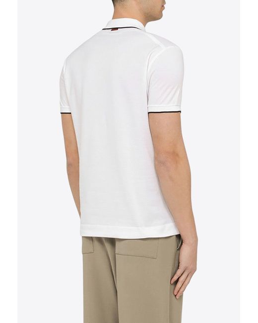 Zegna White Logo Embroidered Polo T-Shirt for men