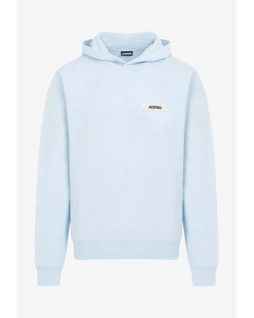 Jacquemus Blue Logo-Embroidered Tag Hooded Sweatshirt for men