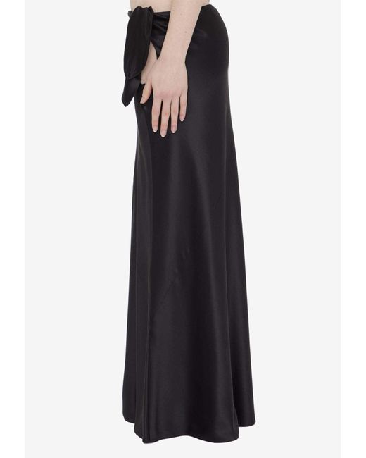 Saint Laurent Black Bow Detailed Silk Maxi Skirt