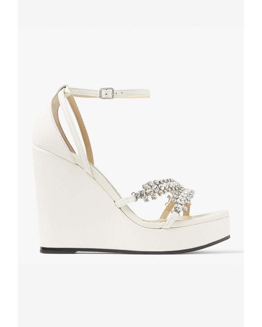 Jimmy Choo Natural Bing Wedge 120 Crystal Straps Sandals In Nappa Leather