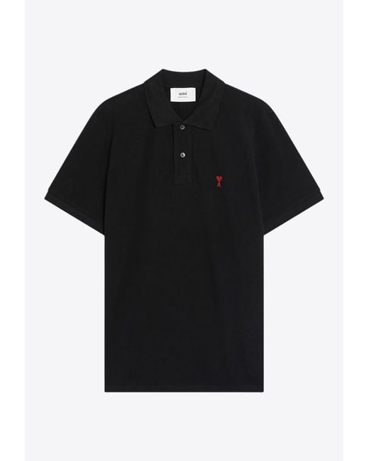 AMI Black Ami De Coeur Polo Shirt for men