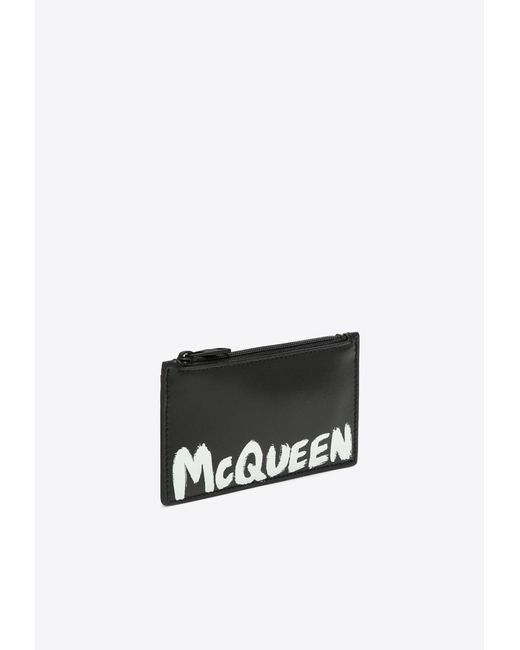 Alexander McQueen White Graffiti Logo Leather Cardholder for men