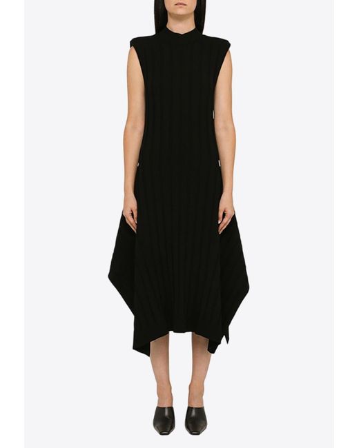 Stella McCartney Asymmetrical Ribbed Midi Dress in Black | Lyst