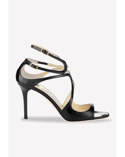 Jimmy Choo Ivette 85 Patent Leather Sandals With Wraparound Straps in Black  | Lyst