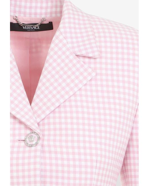 Versace Pink Checkered Single-Breasted Blazer