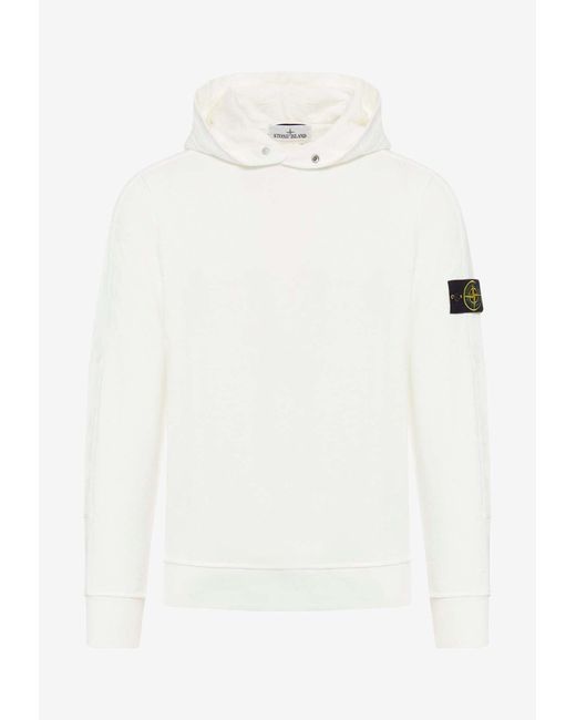 Stone Island White Logo-Patched Hooded Sweatshirt for men