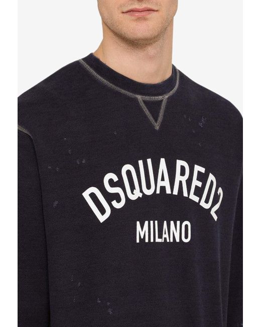 DSquared² Black Logo-Printed Distressed Sweatshirt for men