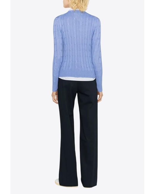 Ralph Lauren Blue Cable Knit Pony Sweater