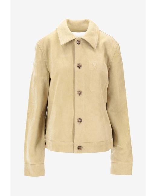AMI Natural Ami De Coeur Suede Leather Jacket for men
