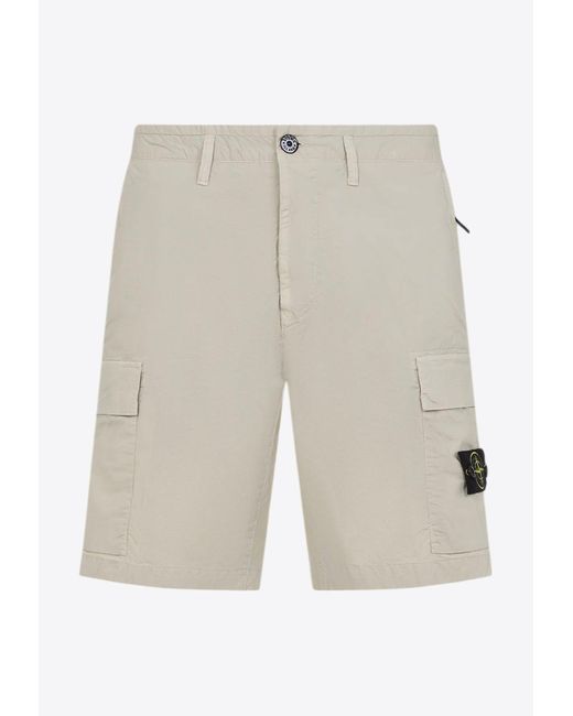 Stone Island White Logo Patch Cargo Shorts for men