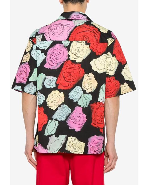 Marni Red Rose Print Short-Sleeved Shirt for men