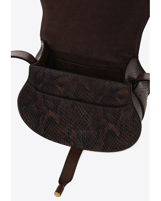 Chloé Brown Small Marcie Saddle Python-Embossed Crossbody Bag