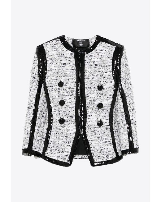 Balmain Black Sequined Fitted Blazer