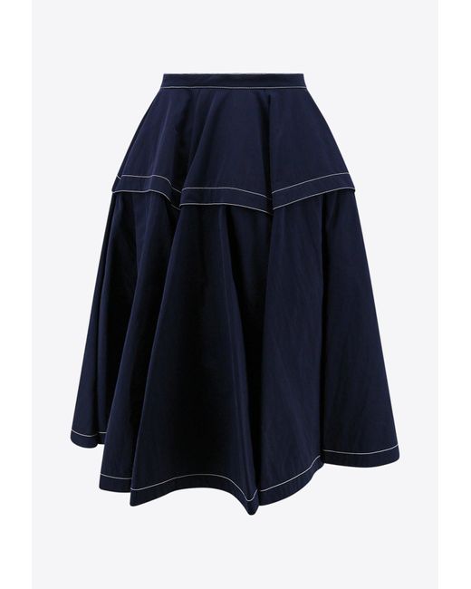 Bottega Veneta Blue Contrasting Stitching Flared Skirt