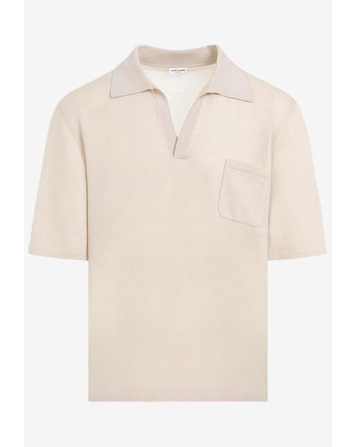 Saint Laurent Natural Short-Sleeved Wool Polo T-Shirt for men