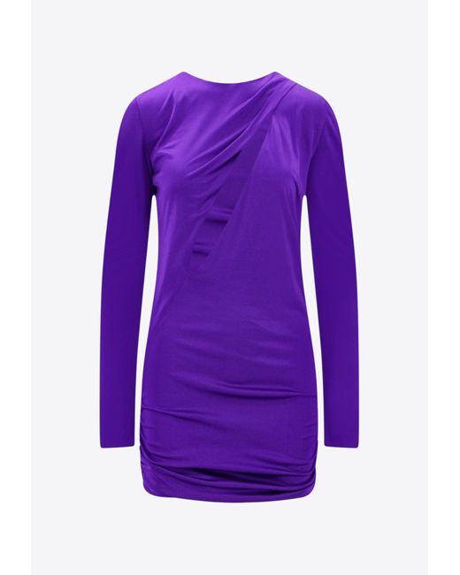 Versace Purple Cut-Out Sleeved Mini Dress