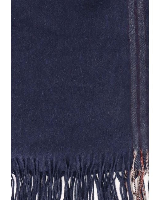 Brunello Cucinelli Blue Silk Fringe Scarf for men