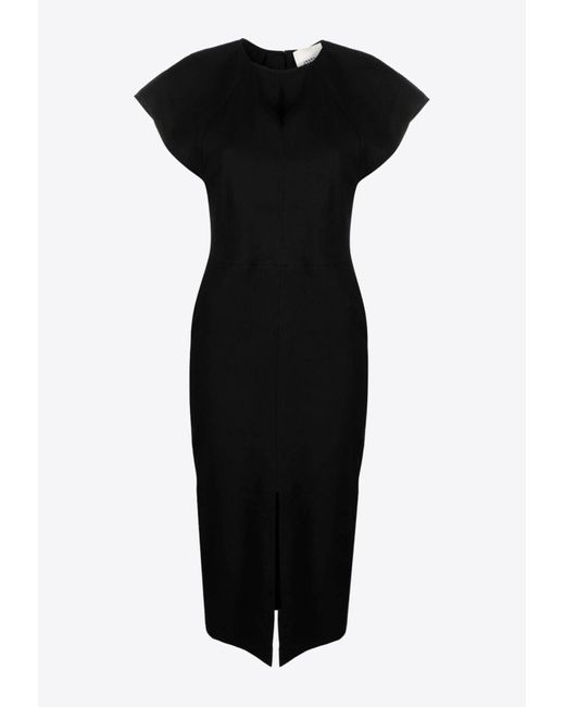 Isabel Marant Black Mirna Cap-Sleeved Midi Dress