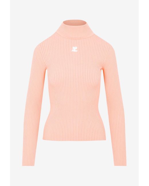 Ribbed-knit cropped sweater in pink - Courreges