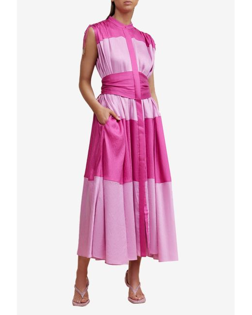 Acler Pink Widford Two-Tone Midi Dress