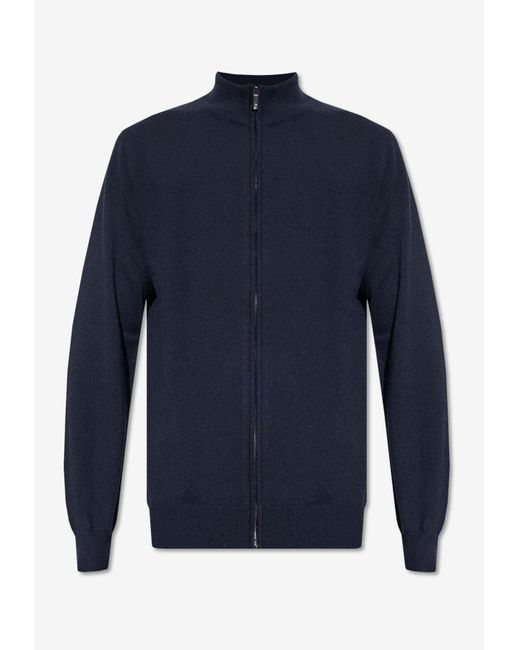 Giorgio Armani Long-sleeved Cashmere Zip-up Cardigan in Blue for Men | Lyst
