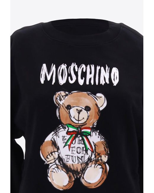 Moschino Black Teddy Bear Print Crewneck Sweatshirt