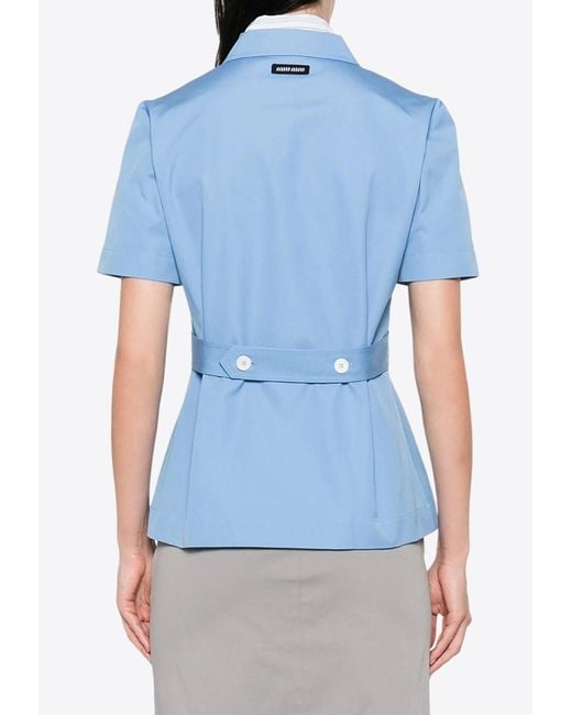 Miu Miu Blue Canvas Shirt With Logo-Patch