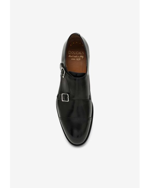 Doucal's Black Leather Monk Strap Shoes for men