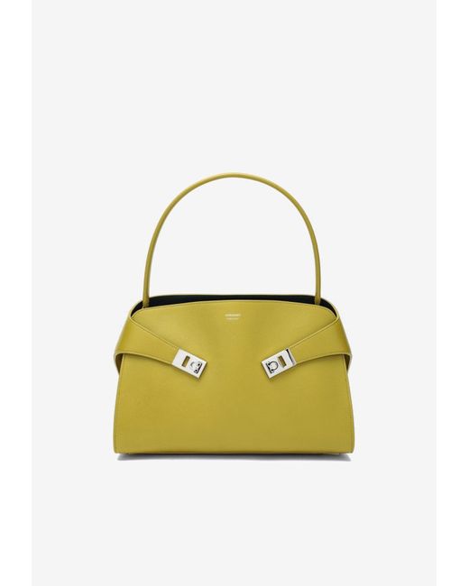 Ferragamo Yellow Medium Hug Leather Top Handle Bag