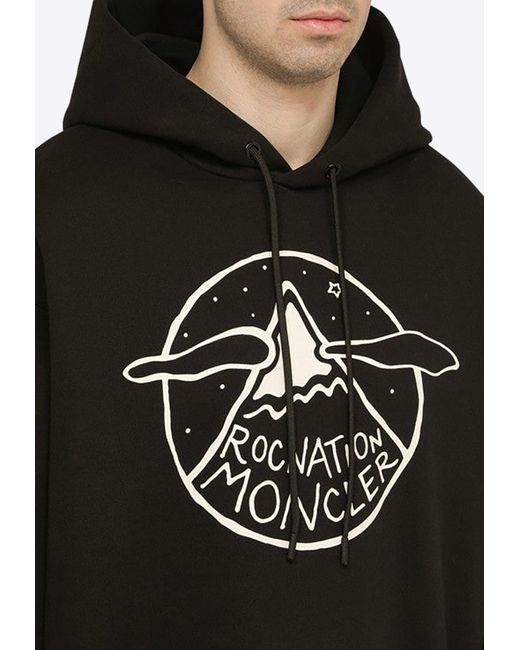 MONCLER X ROC NATION Black Logo Print Hooded Sweatshirt for men