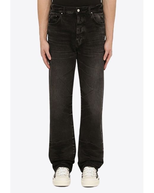 Amiri Black Washed-Out Straight-Leg Jeans for men