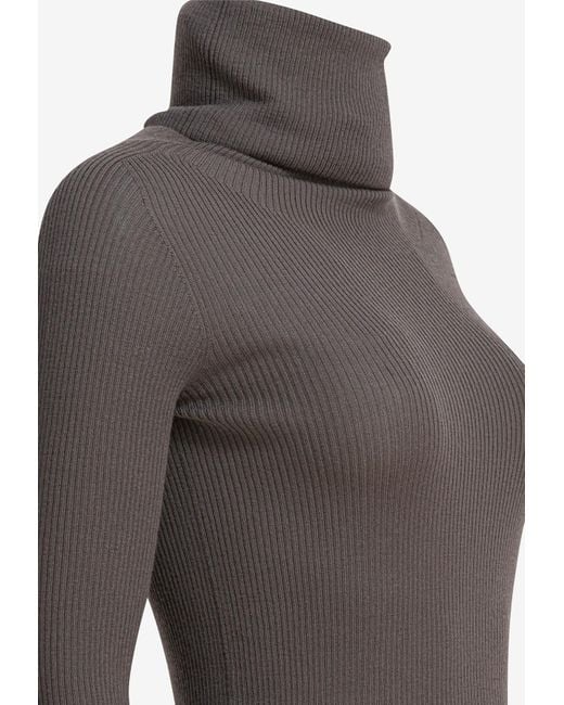 Rick Owens Brown Turtleneck Wool Sheer Sweater