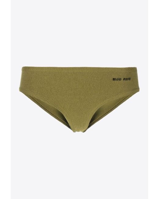 Miu Miu Green Logo Intarsia Cashmere Panties