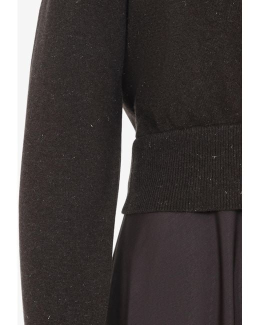 Peserico Black V-Neck Lurex Knit Midi Dress